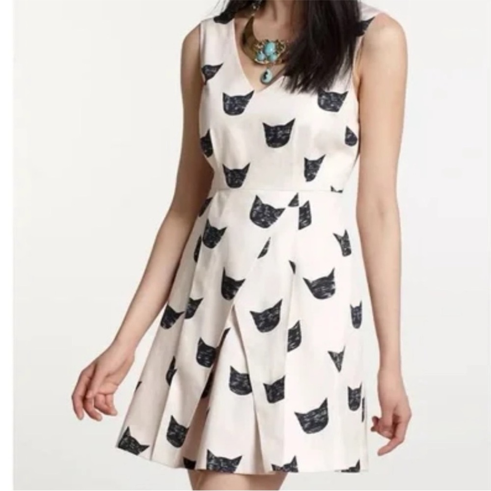Leah Reena Goren light pink and black cat print mini dress size 2